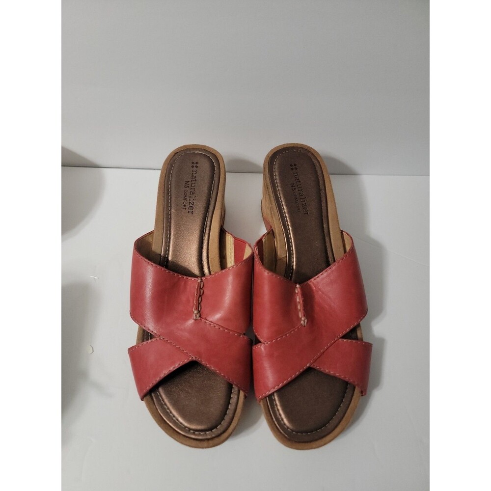 Naturalizer Brown Leather Sandal N5Comfort Coral Slide Wedge Pengo Cognac 9.5